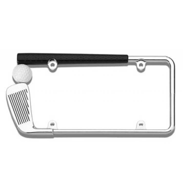 3D Chrome Golf Club with painted ball and handle License Plate Frame 