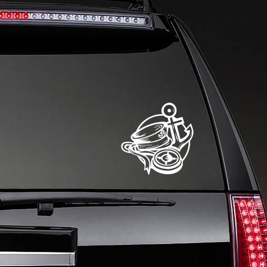 Sailor Hat, Anchor, & Compass Vinyl Sticker | Nautical Sticker on a Rear Car Window example