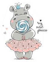 A Cute Hippo Princess In A Pink Dress Sticker