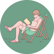 A Girl Is Sitting Outdoor Reading Green Sticker