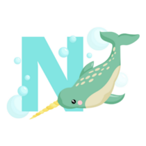 Alphabet N For Narwhal Under The Sea Sticker