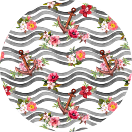 Anchor With Flowers And Sea Waves Sticker