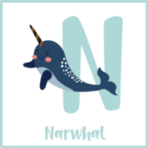 Animal Alphabet Narwhal Square Sticker