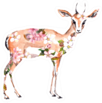 Antelope Animal In Flowers Watercolor Sticker