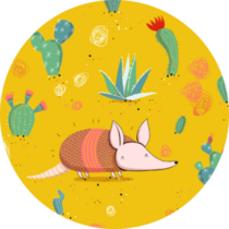 Armadillo Illustration Collection With Cacti Sticker