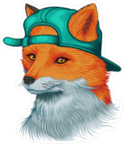 Awesome Fox Wearing Backward Hat Sticker