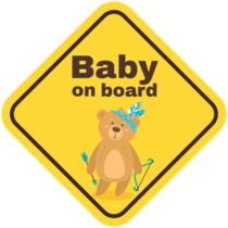 Baby On Board Yellow Safety Sign With Bear Sticker