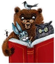 Bear, Hare, Owl, Crow And Ant Read Cartoon Illustration Sticker