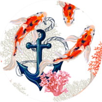 Beautiful Tropical Pattern With Koi Fish And Anchor Sticker