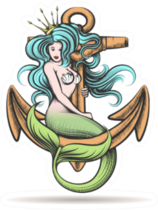 Beauty Blue Haired Siren Mermaid On Anchor Sticker