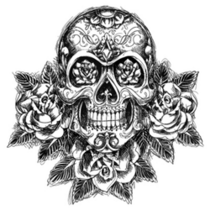 Black and White Skull And Roses Tattoo Sticker