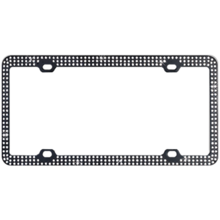 Black Metal With Triple Row White Diamonds Bling License Plate Frame