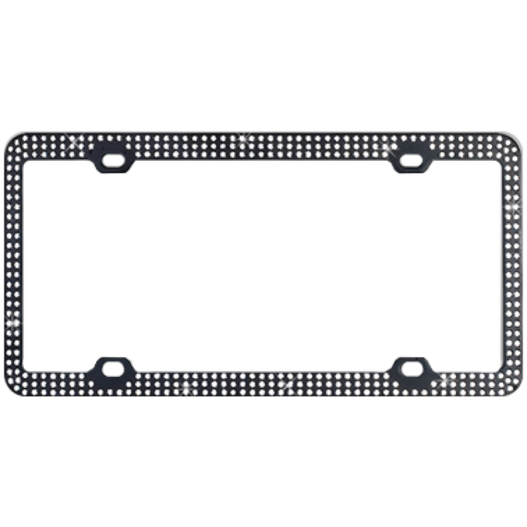 Black Metal With Triple Row White Diamonds Bling License Plate Frame 