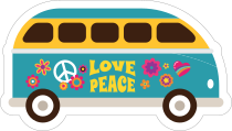 Blue Love and Peace Hippie Van Sticker