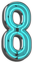 Blue Neon Number 8 Sticker