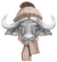 Buffalo With Hat And Scarf Sticker