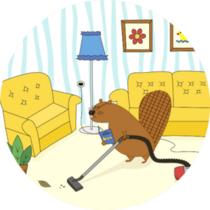 Cartoon Character Beaver Vacuums The House Sticker