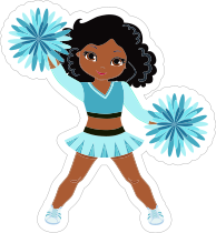 Cartoon Cheerleader with Teal Pom Poms Sticker