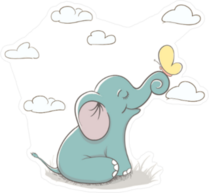 Cartoon Elephant and Butterfly Sticker