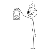 Cartoon Stick Figure Man Holding His Brain Sticker