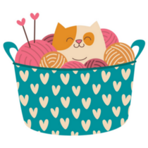 Cat Sitting On A Knitting Basket Sticker