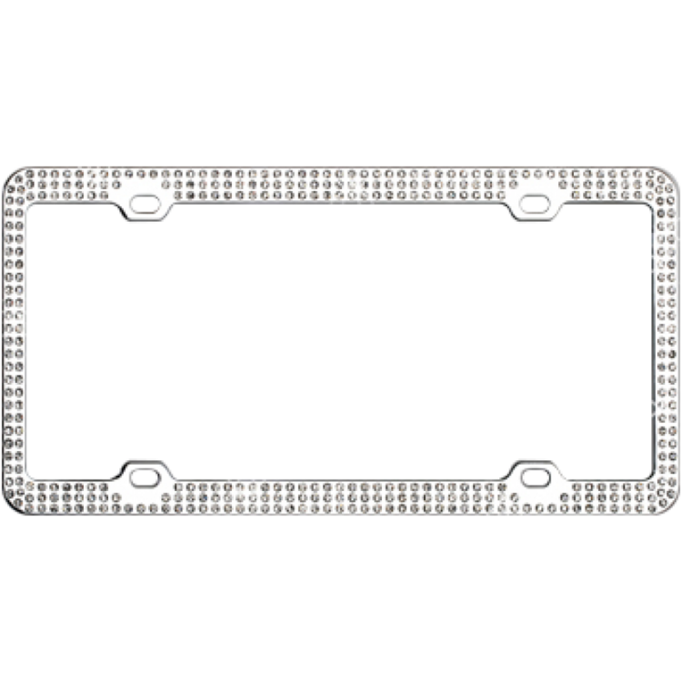 Chrome Coated Metal With Triple Row White Diamonds License Plate Frame 