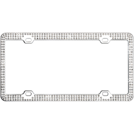 Chrome Coated Metal With Triple Row White Diamonds License Plate Frame