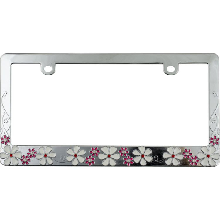 Chrome Plated White and Pink Daisy Bling Frame 