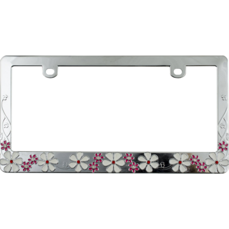 Chrome Plated White and Pink Daisy Bling Frame