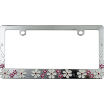 Chrome Plated White and Pink Daisy Bling Frame