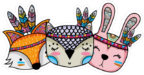 Cute Animals Head Friends With Feathers Tribal Sticker