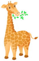 Cute Cartoon Giraffe Eats A Twig With Leaves Sticker