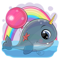 Cute Cartoon Narwhal With Balloon Sticker