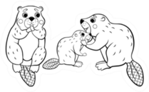 Cute Cartoon Wild Beaver Family Coloring Page Sticker