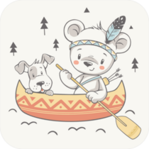 Cute Dog And Bear Indian In Canoe Sticker