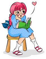 Cute Girl Reading A Book Cartoon Sticker