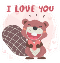 Cute Happy Brown Autumn Beaver I Love You Sticker