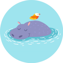 Cute Hippo And Bird On The Water Background Sticker