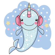 Cute Narwhal In Headphones Sticker