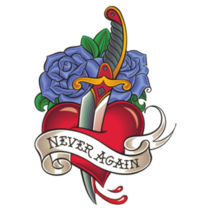 Dagger Through Heart "Never Again" Tattoo Sticker