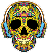 Decorative Skull with Headphones On Sticker