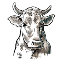 Detailed Vintage Engraving Illustration of Cows Head Sticker