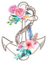 Doodle Anchor With Watercolor Flowers Sticker