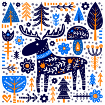 Doodle Poster With Moose And Nature Aspects Sticker