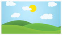 Flat Design Grass Landscape and Sun Sticker