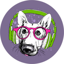 German Shepherd In Pink Glasses And Green Headphones Sticker