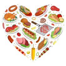 Grilled Food Heart Shaped Composition Sticker