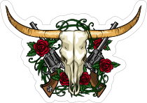 Guns And Roses Bull Cow Skull Sticker