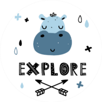 Hand-drawn Cute Illustration Of A Hippopotamus Explore Sticker