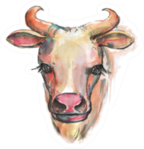 Hand Drawn Watercolor Cow Sticker